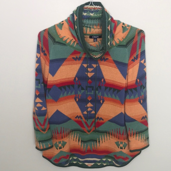 Chaps Aztec Cowl Neck Sweater Large 